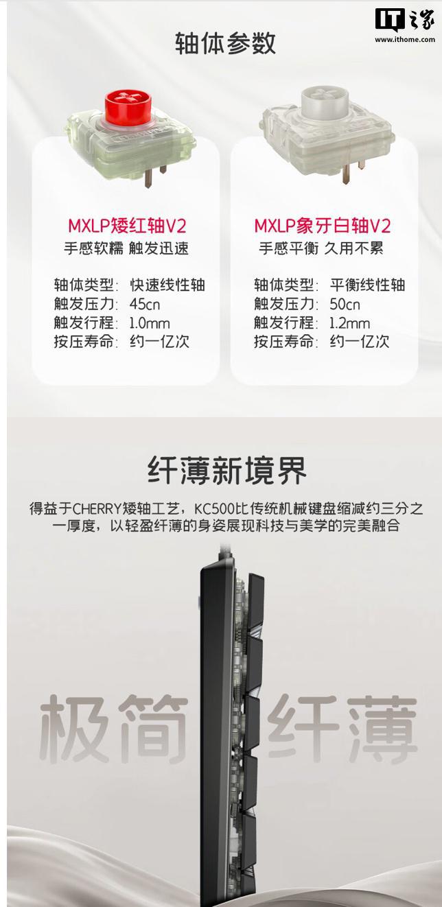 0 MX LP 系列机械键盘：双布局562 元起澳门新葡京入口CHERRY 樱桃推出 KC 50(图2)